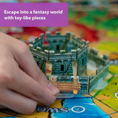 Castle Panic 2nd Edition trade cards illustrate teamwork moments during planning.