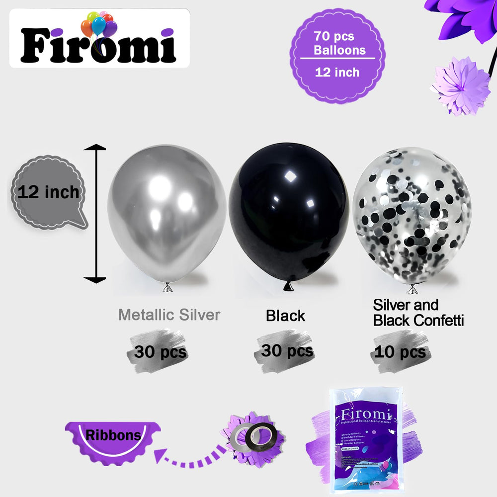 Firomi black balloon, 12 inch, adds bold contrast for modern celebrations.