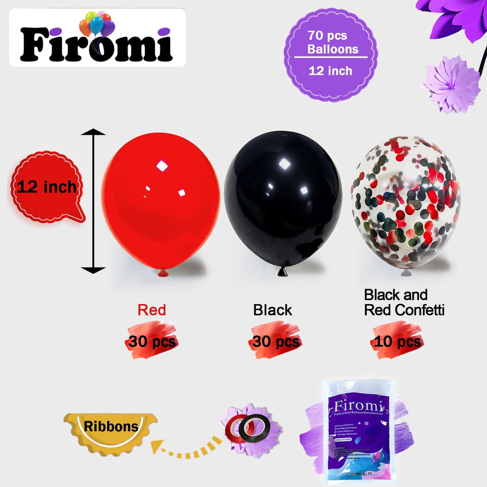Firomi confetti balloons in red and black adding sparkle to decor