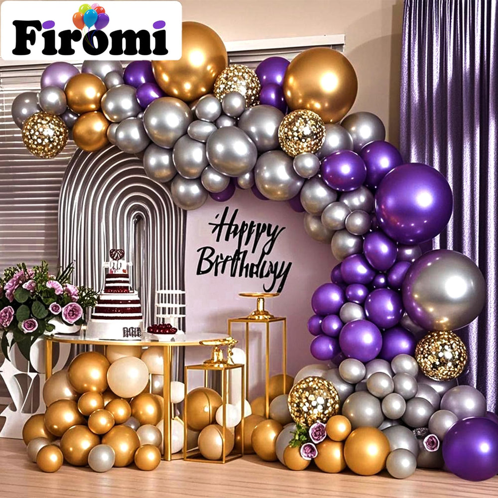 Firomi kid party backdrop featuring purple balloons for vibrant décor.