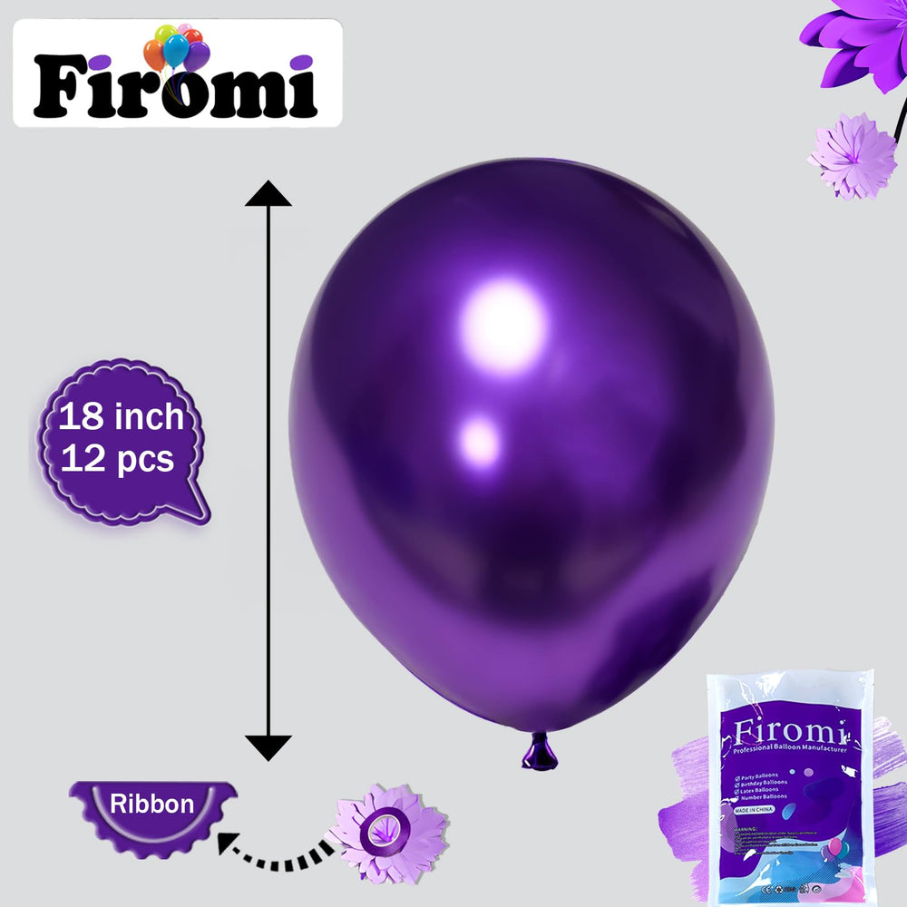 Firomi 18-inch chrome purple latex balloon close-up, thick and durable.