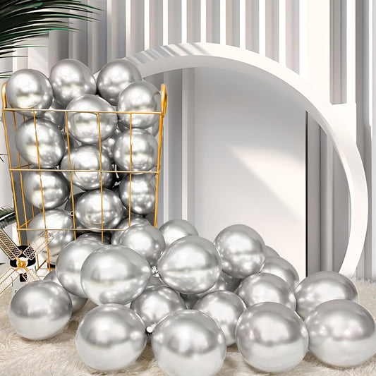 Firomi metallic silver 5-inch balloons pack, ideal for elegant wedding decor.