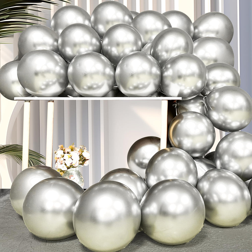 Firomi metallic silver balloons 12-inch pack for arches and garlands.