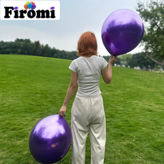 Firomi outdoor wedding decor with purple balloons for festive ambiance.