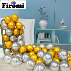 Firomi silver balloons with garland backdrop styling for events.