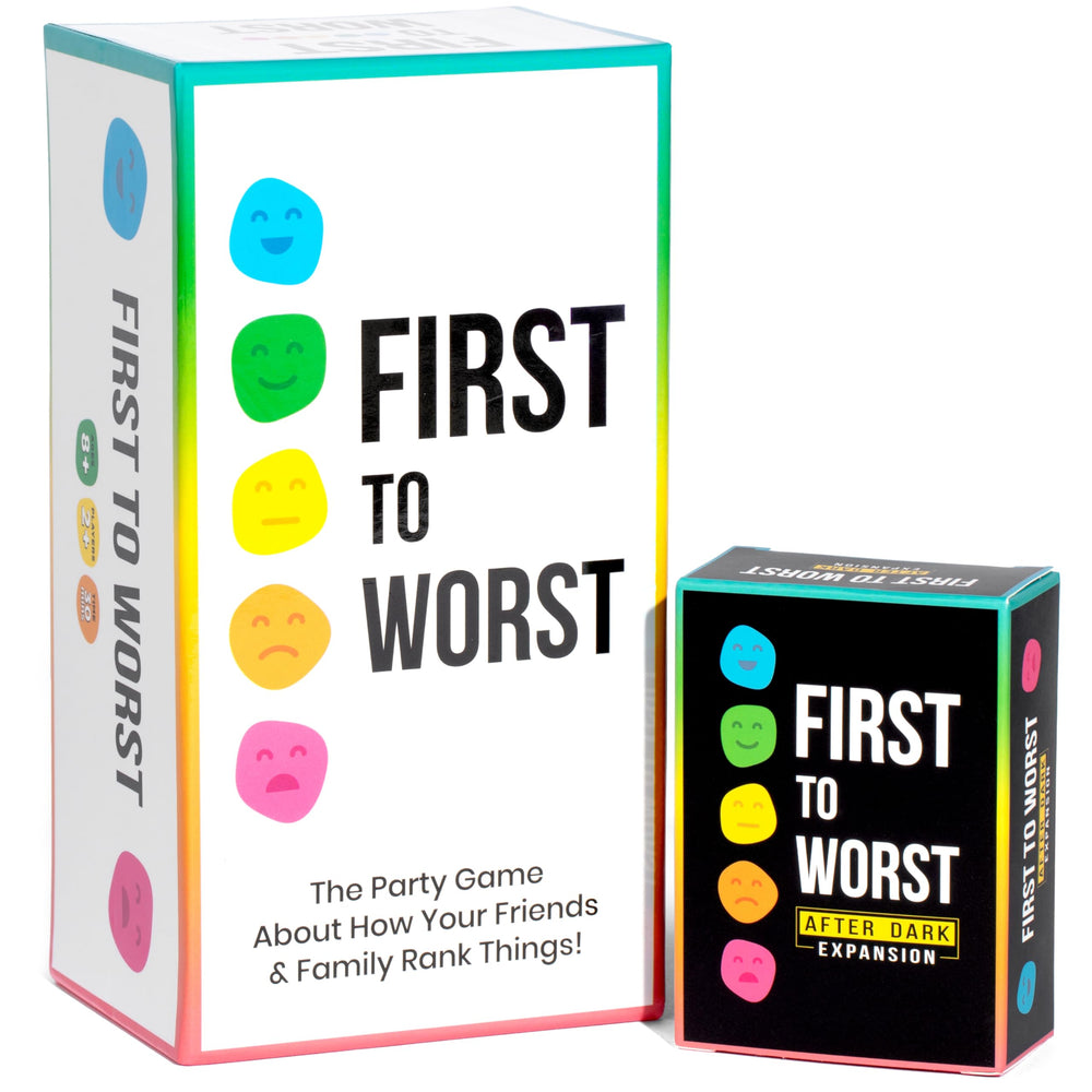 First to Worst box cover invites friends to a lively game night.