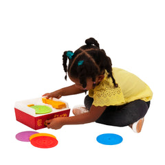 Bright colors on the Fisher Price Classics Record Player invite imaginative pretend play