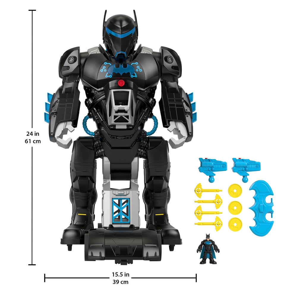 Fisher-Price Imaginext Bat-Tech Batbot control panel lights up during missions.
