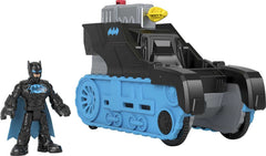 Fisher-Price Imaginext Bat-Tech Tank front view with Batman, imagination for Gotham adventures.