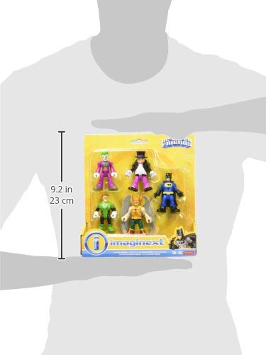 Fisher-Price Imaginext Hawkman and Green Lantern figures support teamwork adventures and flight-powered play.
