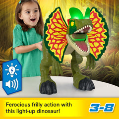 Fisher-Price Imaginext Dilophosaurus mouth action enhances interactive storytelling.