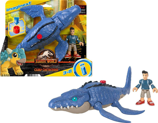 Fisher-Price Imaginext Mosasaurus chomping action for pretend play.