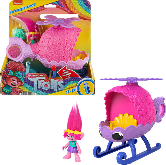 Fisher-Price Imaginext Trolls Poppy's Copter cockpit scene sparks imaginative storytelling.