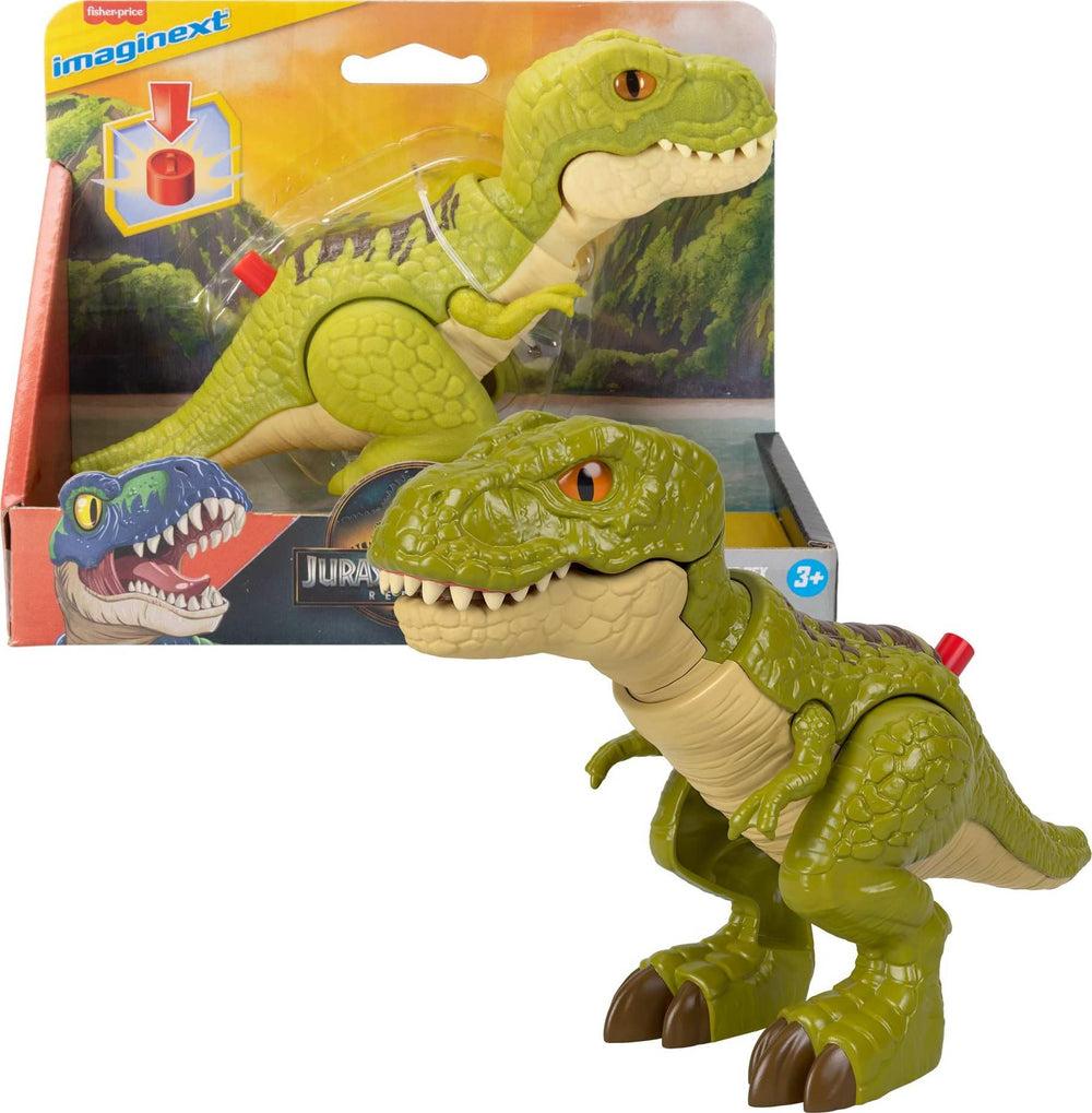Fisher-Price Imaginext Tyrannosaurus Rex action toy with head lunge for dynamic play.