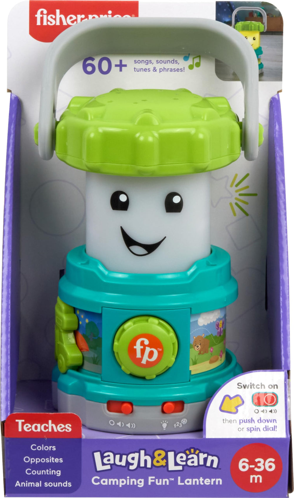 Fisher-Price Laugh and Learn Camping Lantern color options brighten pretend camping.