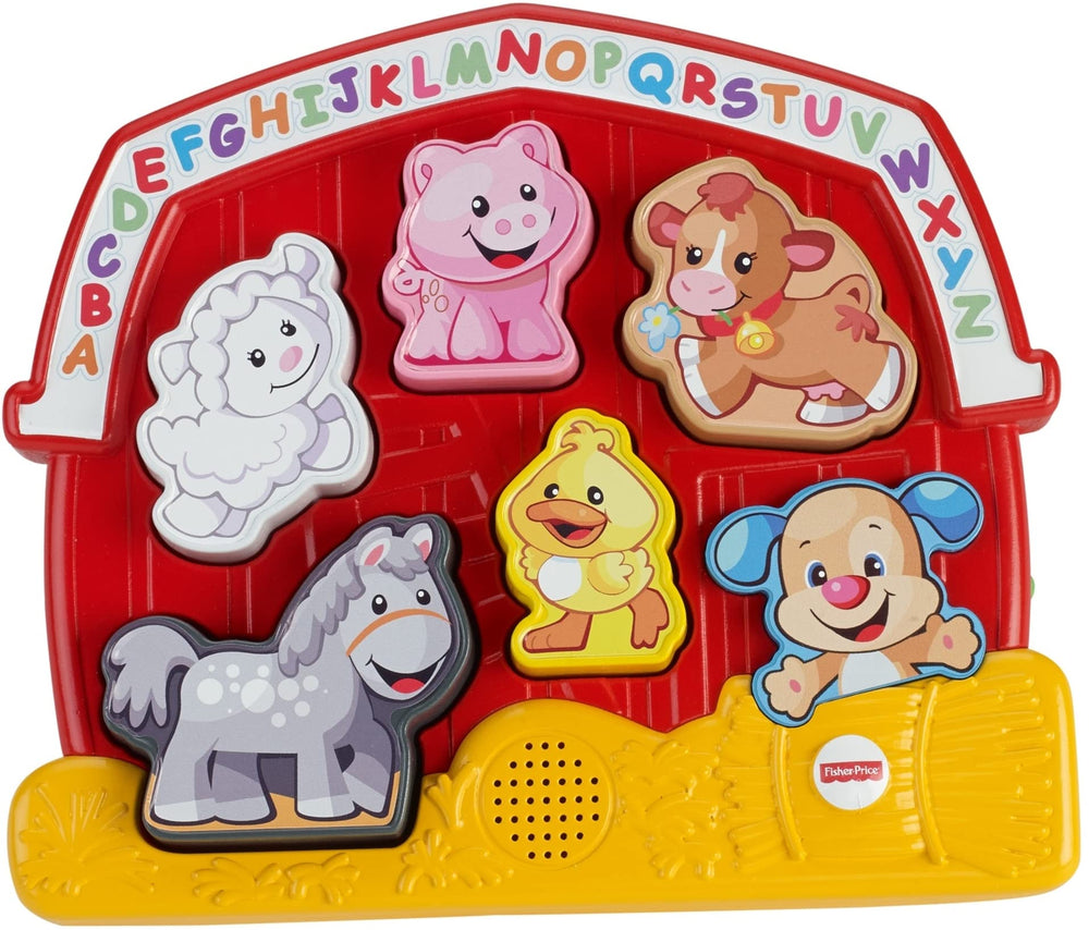 Fisher-Price Laugh & Learn Farm Animal Puzzle main view promotes shape sorting and early learning.