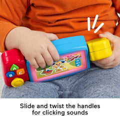 Fisher-Price Laugh and Learn Gamer twist handles enable hands-on pretend play.