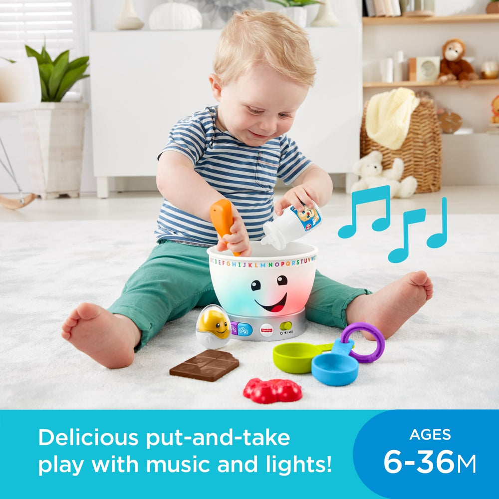 Fisher-Price Laugh & Learn Magic Color Mixing Bowl six removable ingredients shown