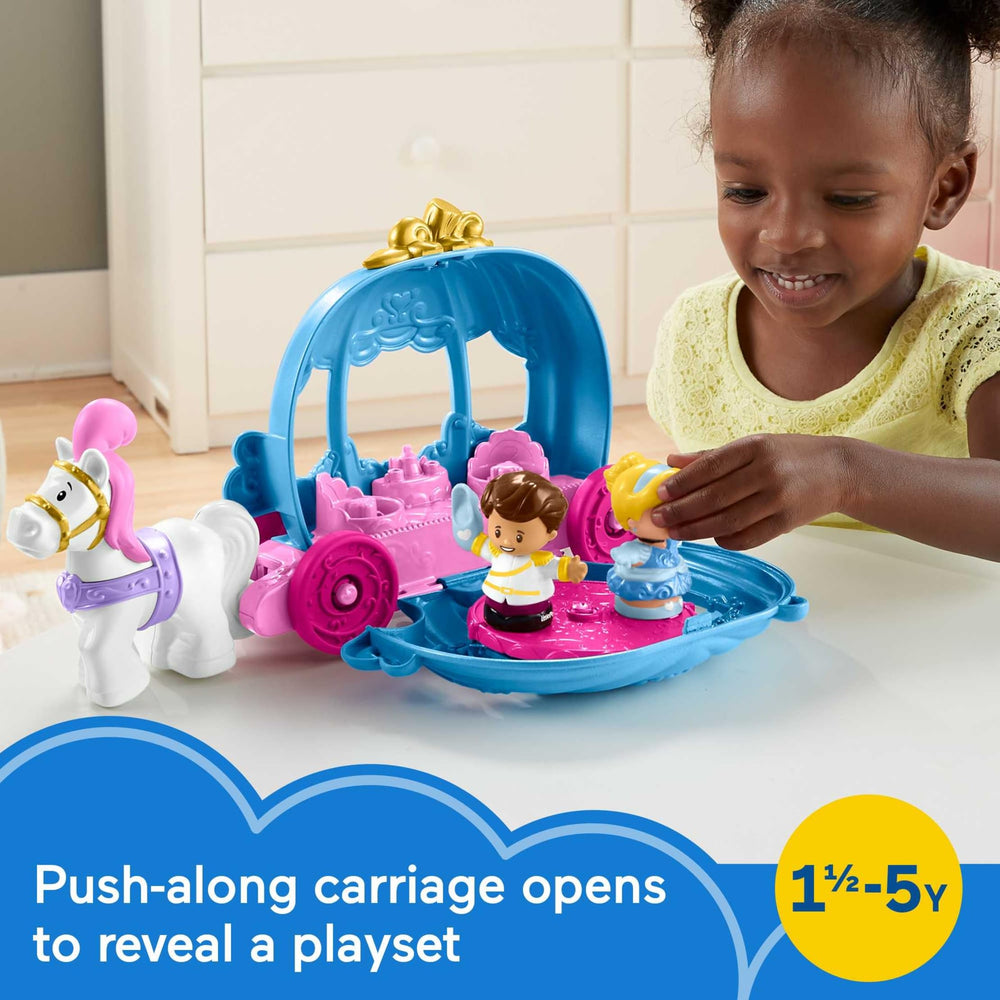 Fisher-Price Little People Cinderella carriage opens into a ballroom for princess pretend play.