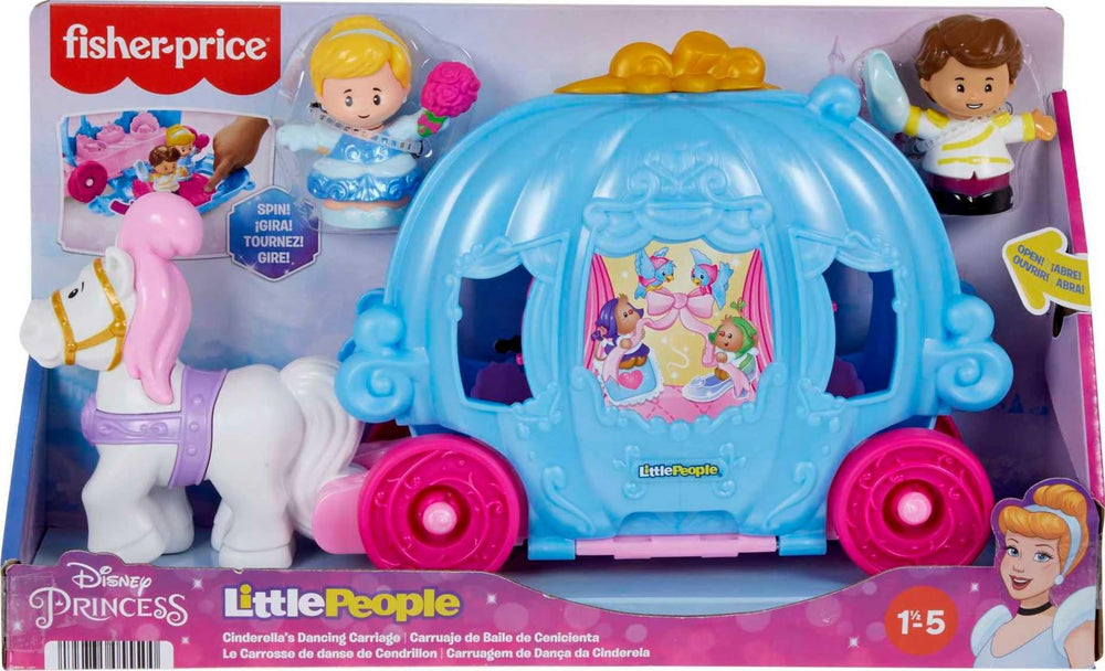 Little People set rolls smoothly as carriage moves and figures dance.