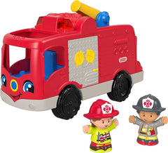 Fisher-Price Little People fire truck with Erika and Karson figures ready for rescue play.