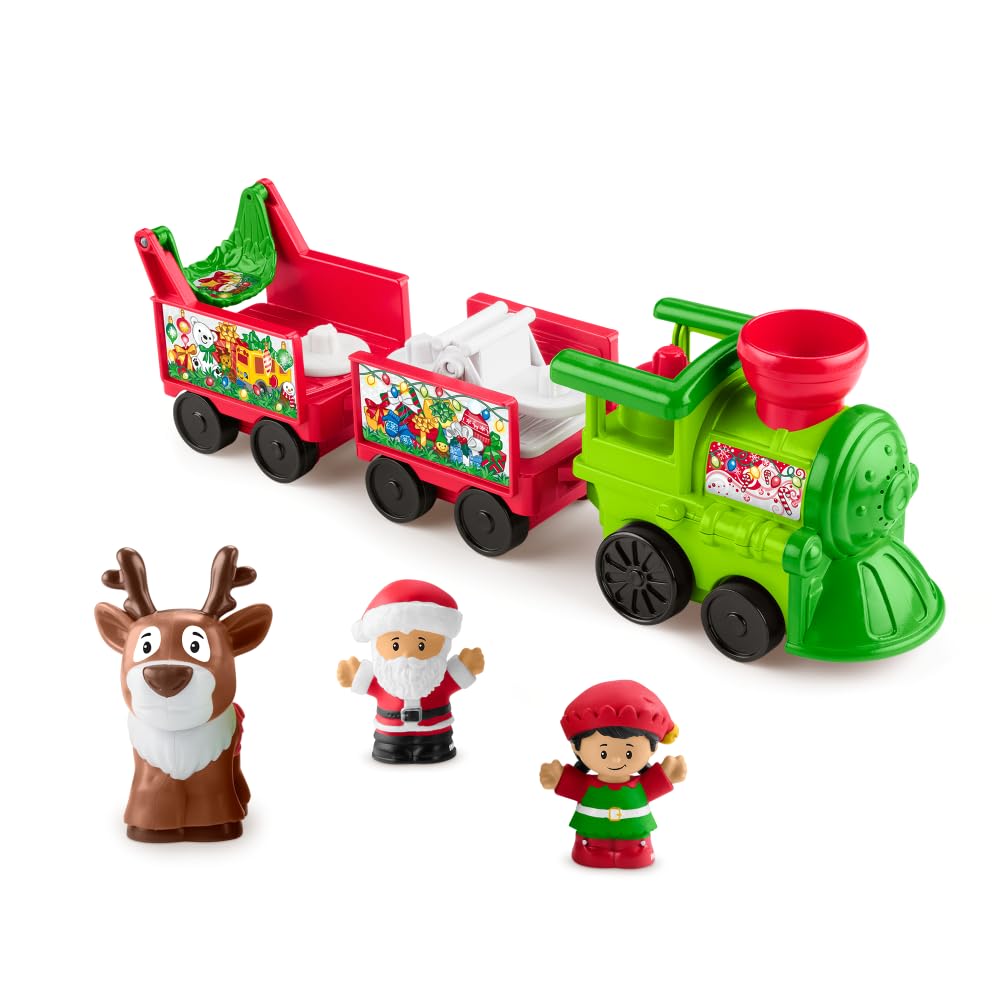 Fisher-Price Little People Christmas train engine plays music to engage toddlers.