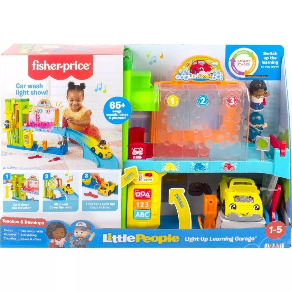 Playtime scene with garage, car, and figures encouraging imaginative play