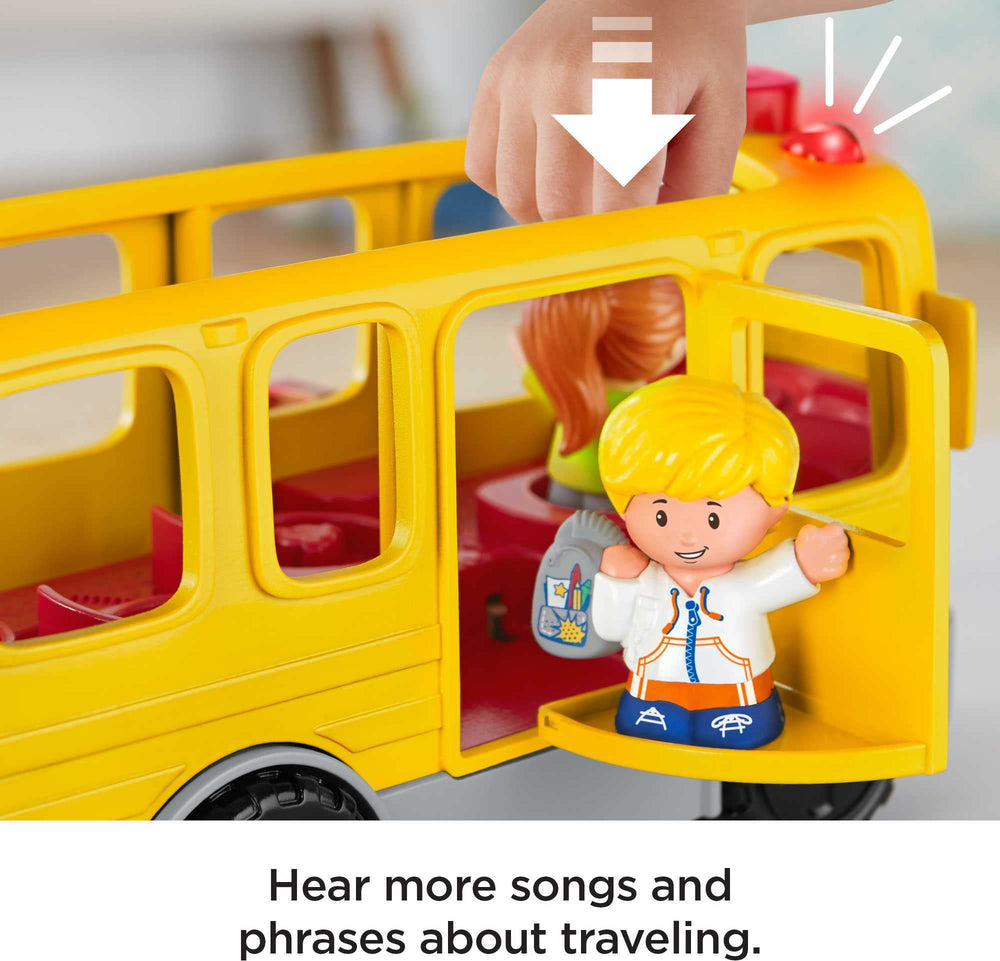 Fisher-Price Little People School Bus discovery-button close-up highlights lights and tunes