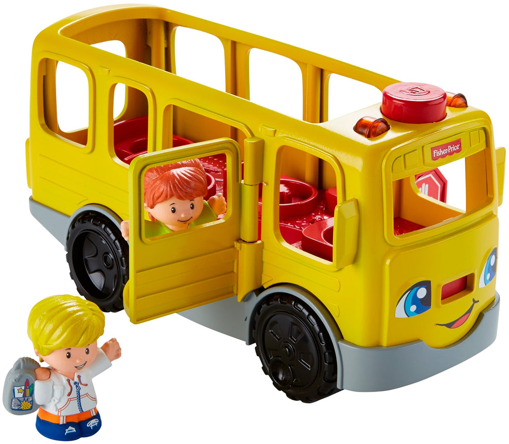 Fisher-Price Little People School Bus rolling-action shot captures on-the-go pretend play