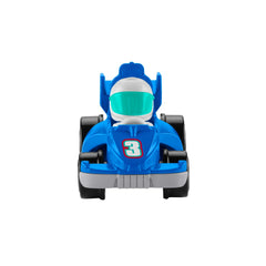 Fisher-Price Little People Wheelies Race Car blue packaging display, simple to add to collections