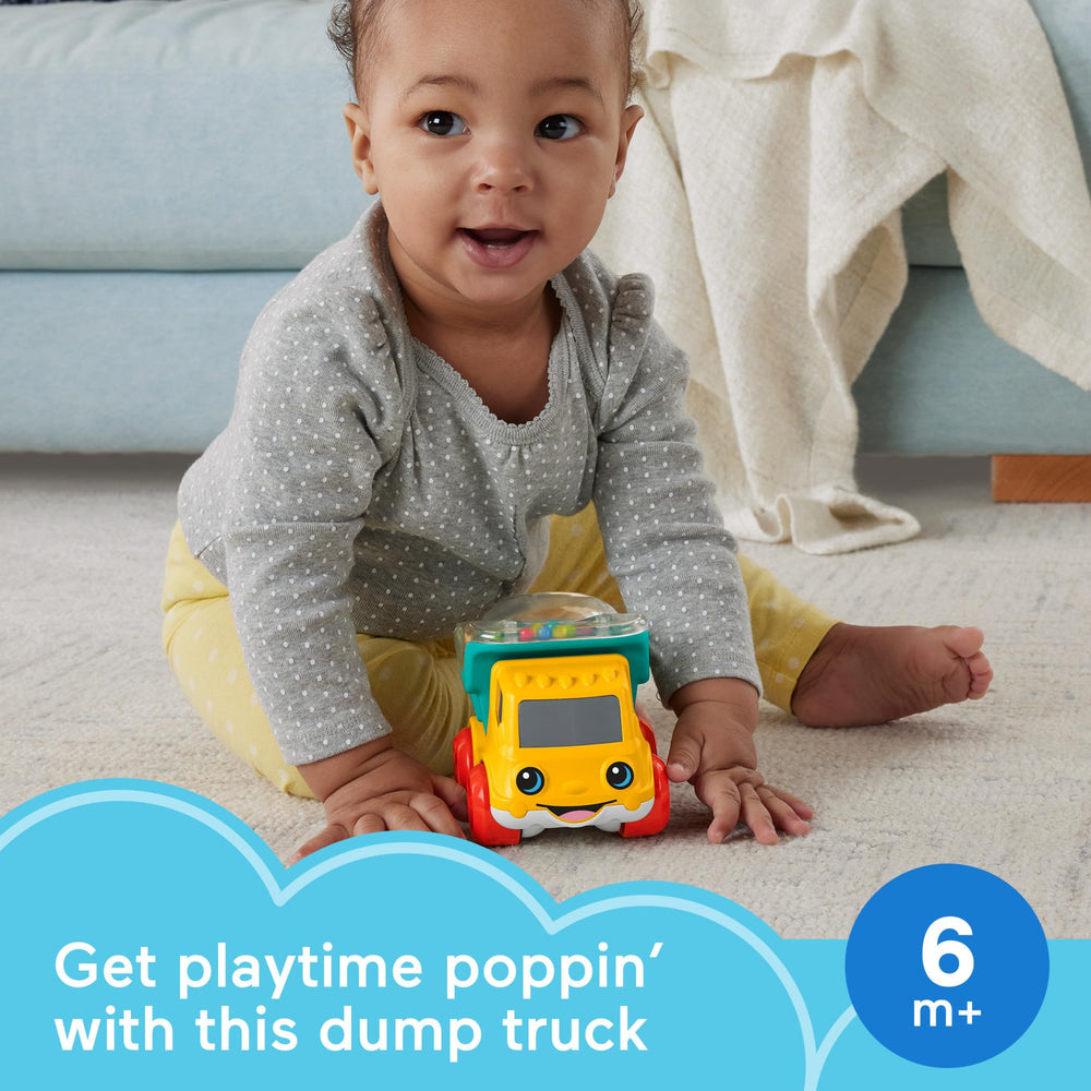 Fisher-Price Poppity Pop Dump Truck side view shows beads popping for sensory exploration