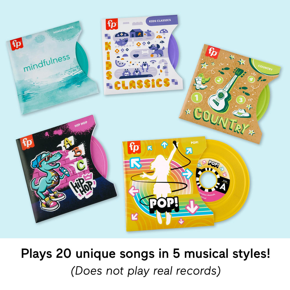 Fisher-Price Rockin’ Record Player arm engages with grooves for hands-on music discovery.