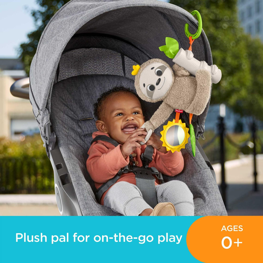 Fisher-Price sloth with bright discovery mirror engages visual exploration.