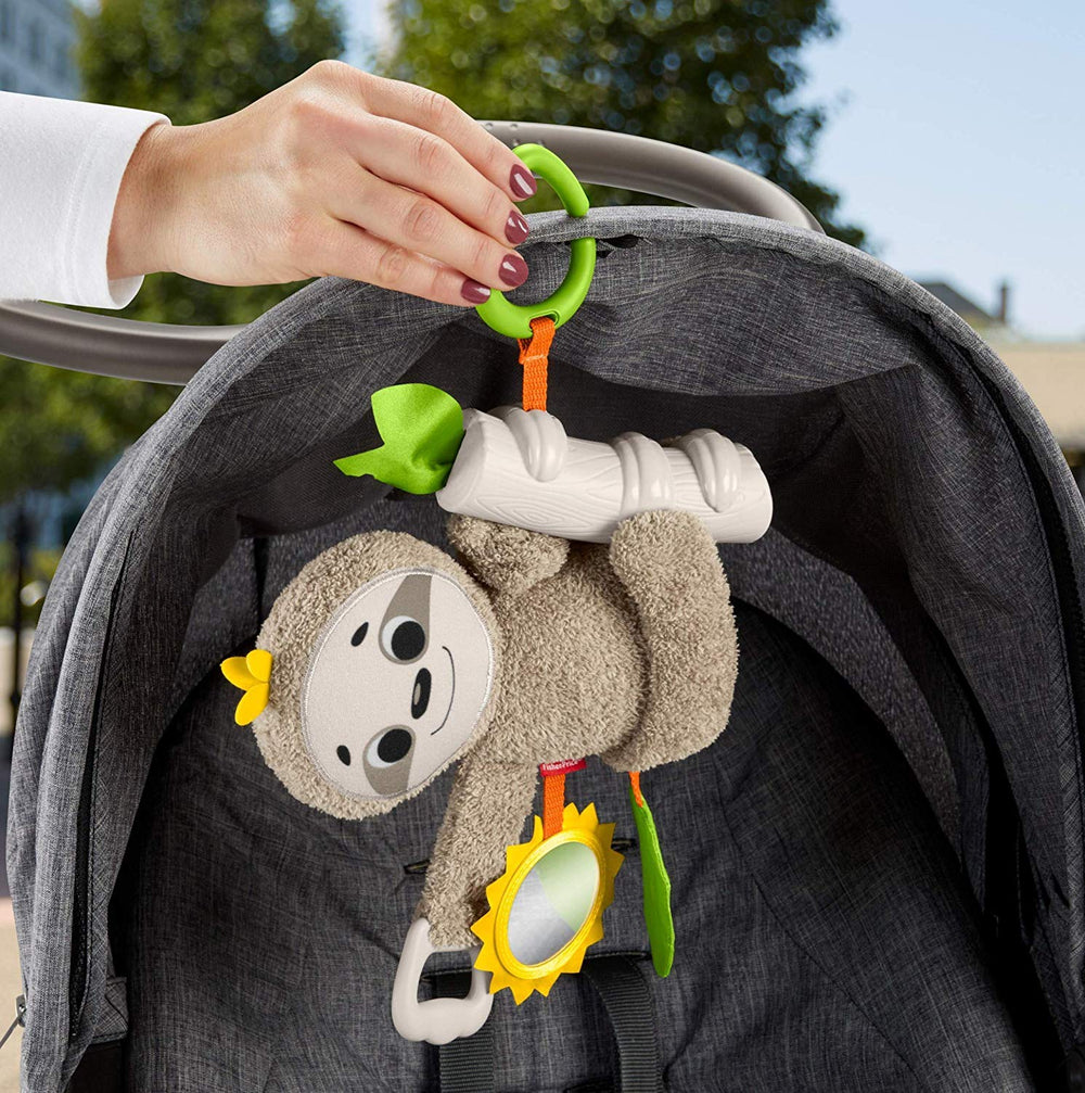 Fisher-Price Slow Much Fun sloth offers soft fabrics and bright colors.