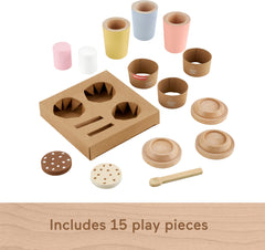 Fisher-Price wood 15-piece pretend set ready for cafe adventures.