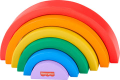Toddlers 18 months and up use Fisher-Price rainbow arches for stacking and imagination.