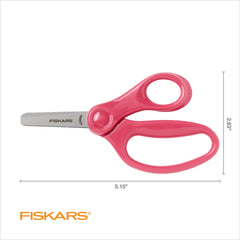 Fiskars Blunt-Tip Kids Scissors 5-inch pink, inline handle for precision in air cutting.