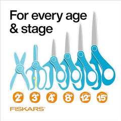 Fiskars Blunt-Tip Kids Scissors 5-inch pink, comfortable finger loops for kids.