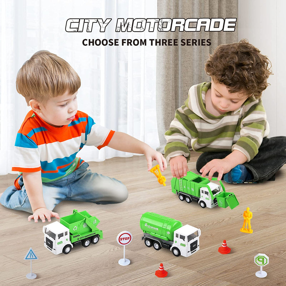 FIVEDAOGANG sanitation truck toy supports role-play and environmental awareness for kids.