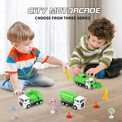 FIVEDAOGANG sanitation truck toy supports role-play and environmental awareness for kids.