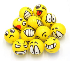 FIVOENDAR stress ball in yellow with faces, desk stress relief in action