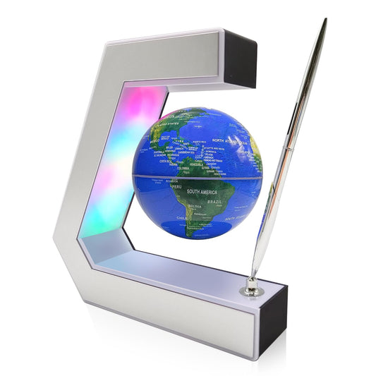 Flagest floating globe with LED light adds calming ambience to any desk.