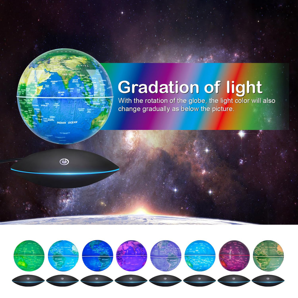 Flagest floating globe touch-control feature enables quick light mode changes.