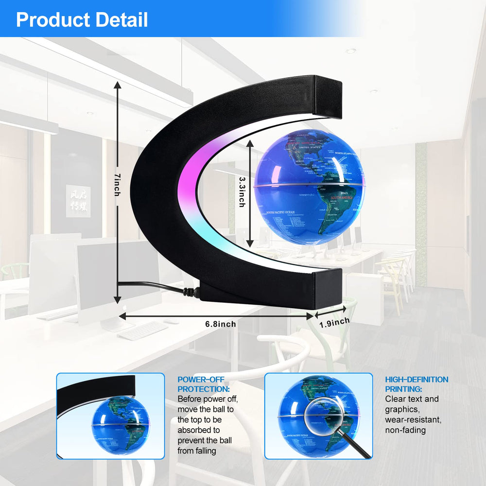 Flagest levitating globe LED lights add ambient glow for study spaces.