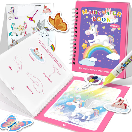 Flamax unicorn-themed water painting book with water brush for mess-free toddler creativity