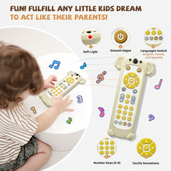 FLAMDYNO remote buttons closeup showing volume and channel controls for realistic pretend play.