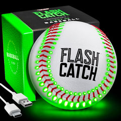 FlashCatch light-up baseball with glowing seams for night play
