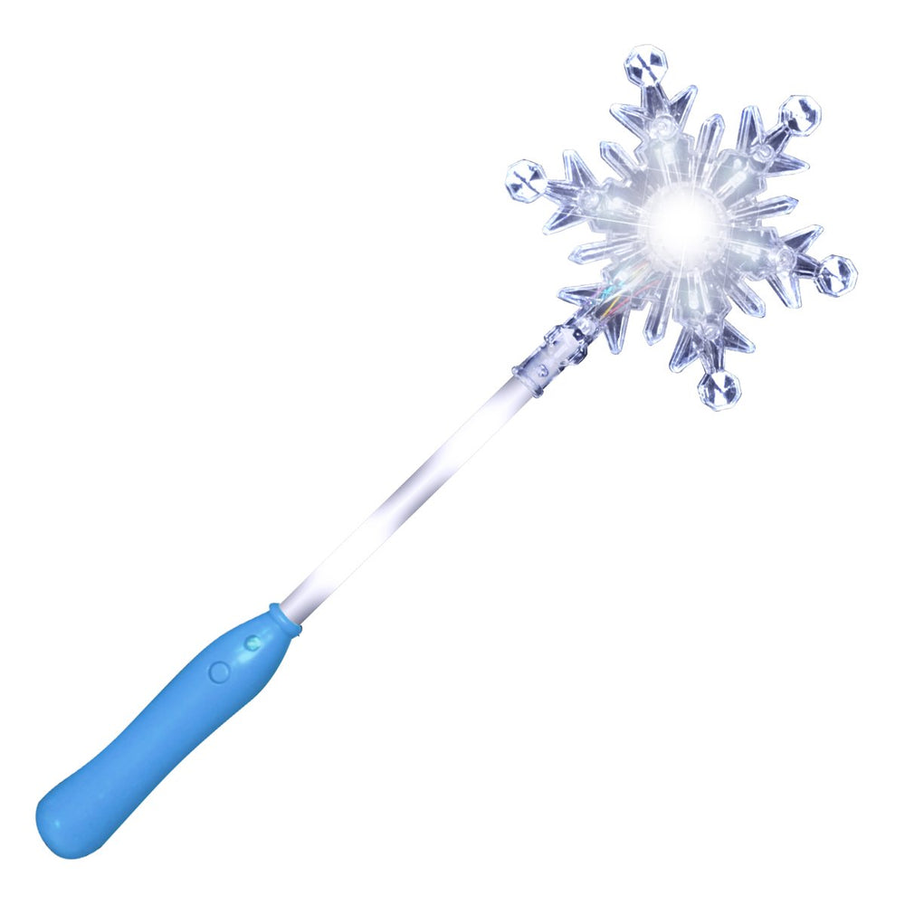 FlashingBlinkyLights snowflake wand with blue handle as a costume prop for events.
