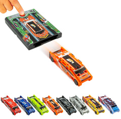 FLAT 2 FAST lava orange original stunt card racer front view for on-the-go play