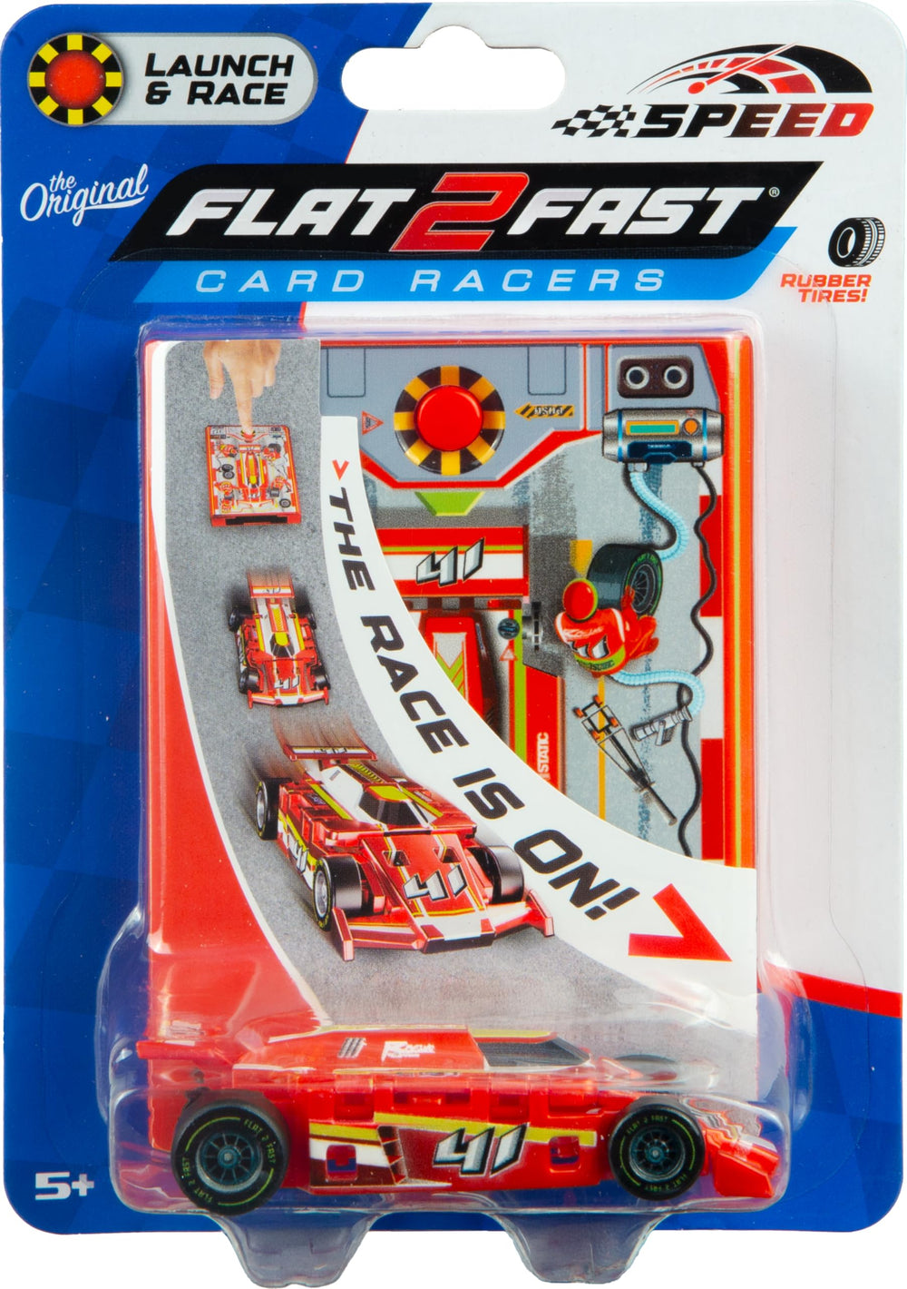 FLAT 2 FAST Original Speed Card Racer open-wheel design showcases real rubber tires.
